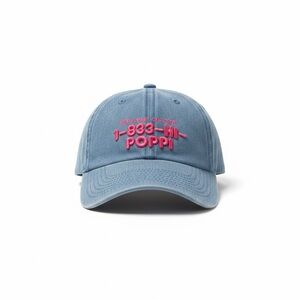Poppi Denim Dad Hat Blue Pink Embroidered “1-833-POPPI” Adjustable Cotton Cap